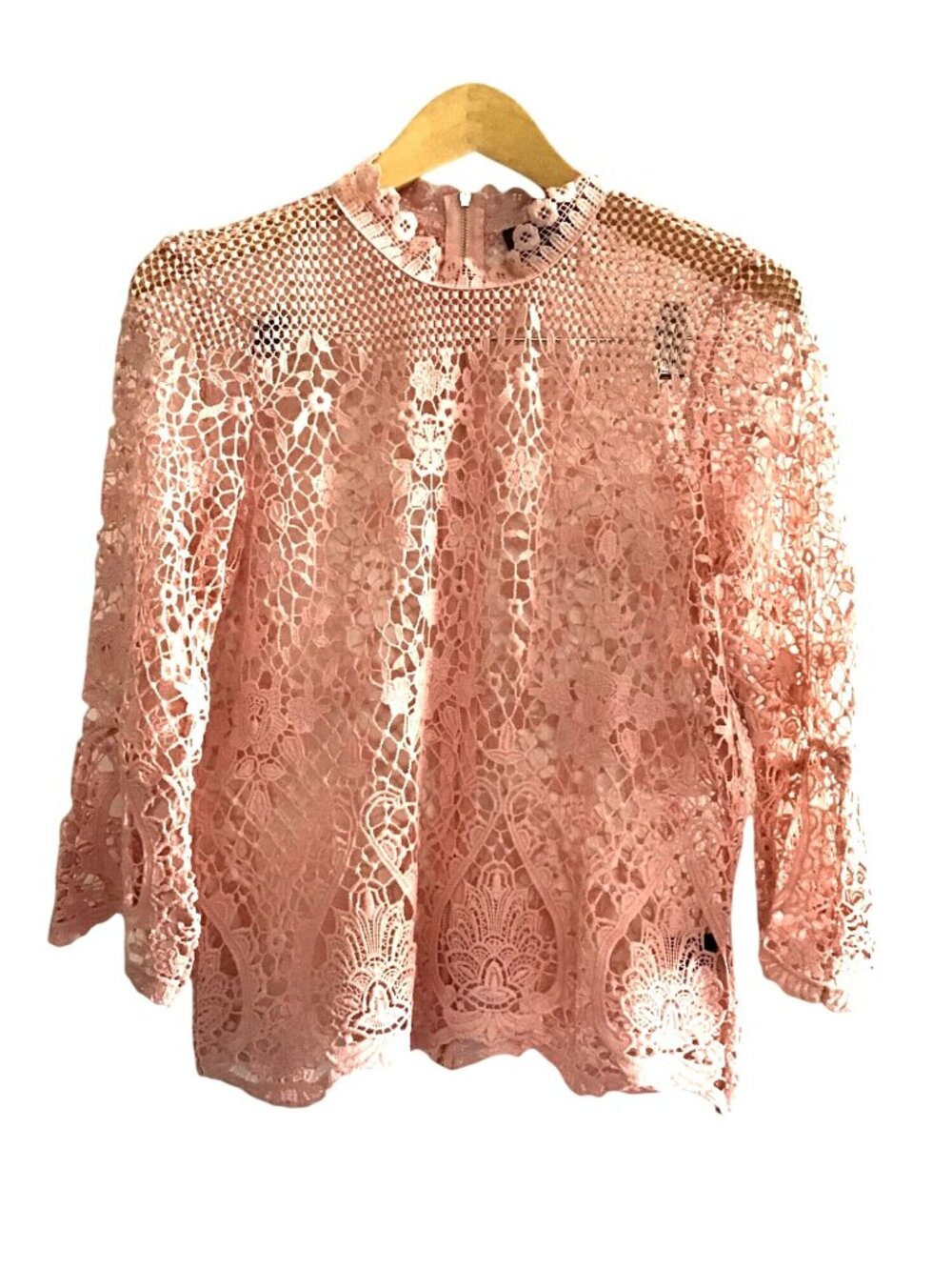 BOLD ELEMENTS- WOMENS PINK BLUSH CUT TO CURVE LACE BLOUSE SIZE MEDIUM
